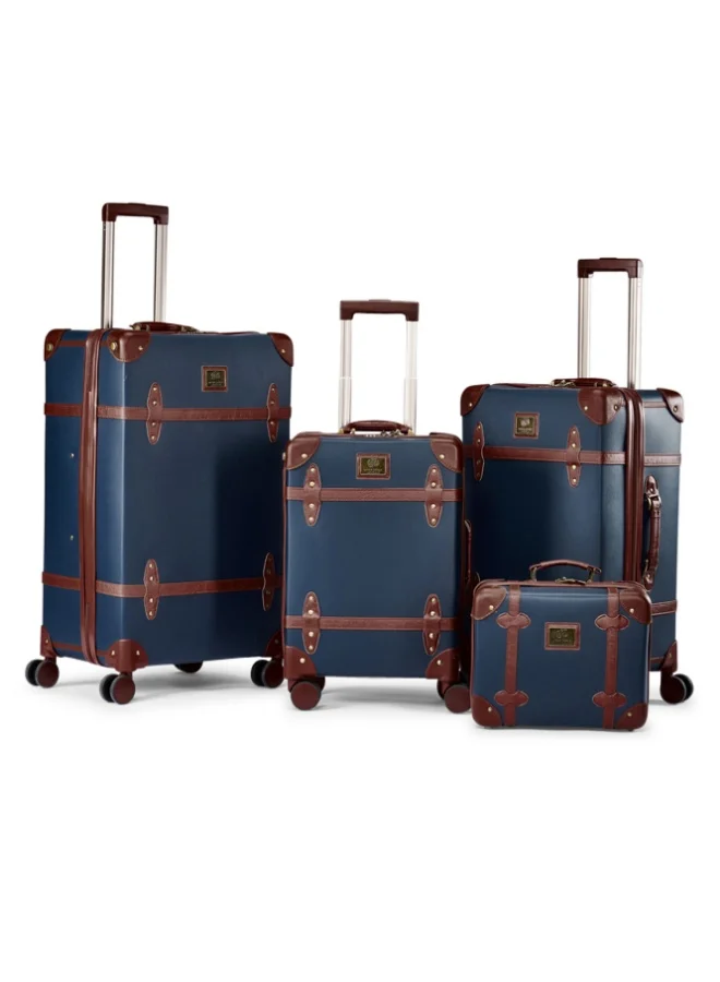 LIMRA 4-Piece Premium PU Leather Luggage Set – Luxury Travel Spinner Suitcases with Cosmetic Bag – Sizes 28/24/20/13 Inch Blue / Light Brown Color